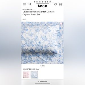 LoveShackFancy Potterybarn Teen Xl sheet set Garden Damask